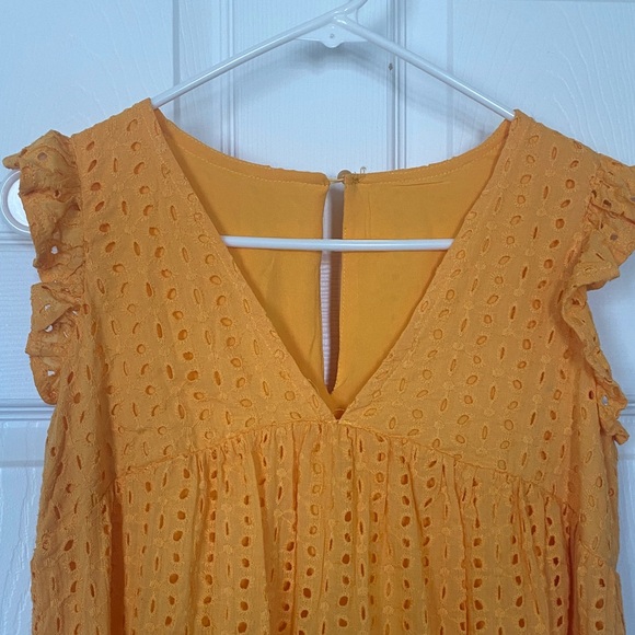 Eyelet Sleeveless Dress in Mustard Yellow - Picture 3 of 5